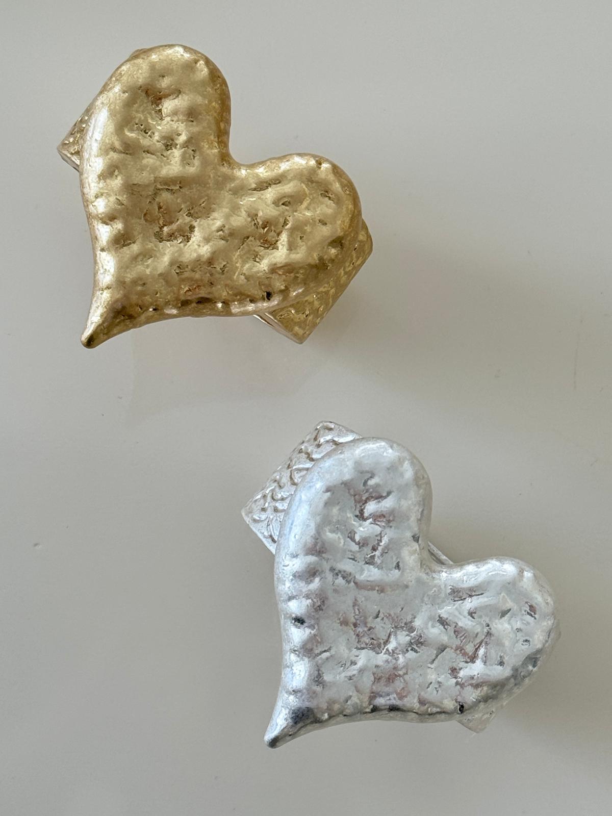 Tasarım Kalp Plaka Kelepçe Gold / Silver