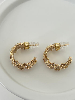 14K Gold Desenli Taşlı Halka Küpe