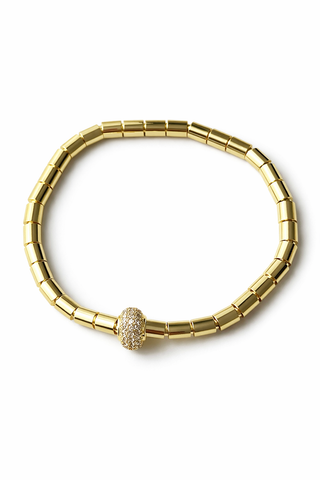 14K Gold Taş Detay Kesme Desen Esnek Form Bileklik