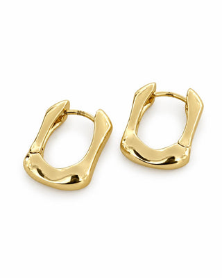 14K Gold Kare Kabartma Desen Halka Küpe