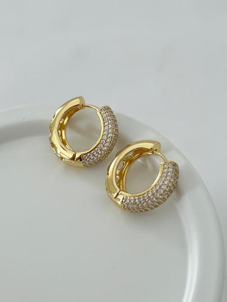 14k Gold Minimal Taşlı Halka Küpe