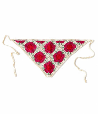 Kırmızı Pembe Çiçek Desen Üçgen Bandana