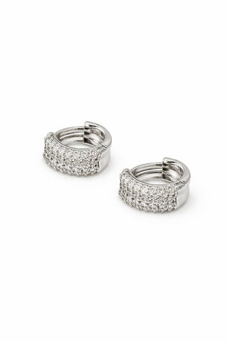 Minimal Taşlı Silver Halka Küpe
