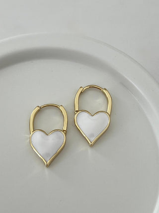 14K Gold Beyaz Kalp Küpe