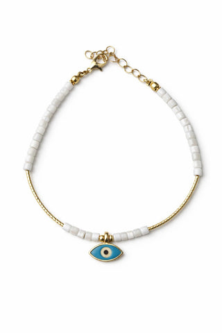 Beyaz Boncuk Göz Detay Halhal