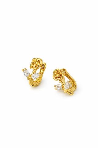 Gold Gül Detay Halka Küpe