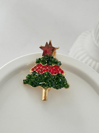 Kırmızı Süslemeli Yeşil Çam Ağacı Broş