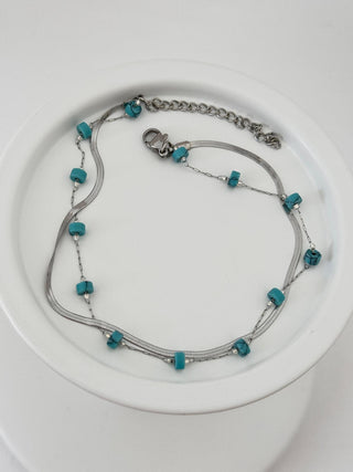 Çelik Silver Mavi Taş İtalyan Zincir Halhal