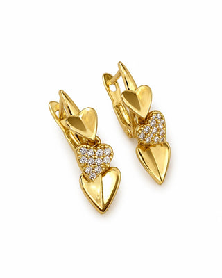 14K Gold Sıra Kalp Küpe