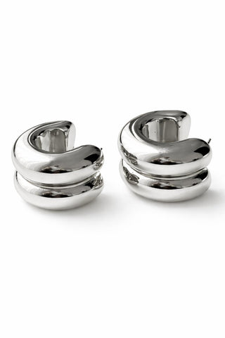 Silver Çift Bombeli Halka Küpe