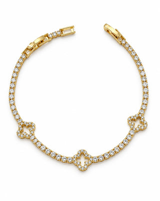 14K Gold Taşlı Yonca Bileklik