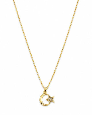 14K Gold Ay Yıldız Kolye