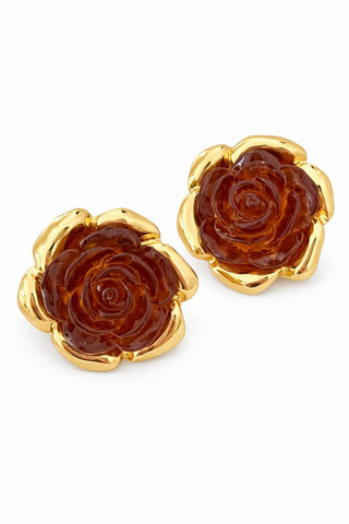 Kahve Gold Detay Gül Küpe