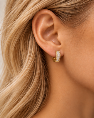 14K Gold Kare Taşlı Halka Küpe