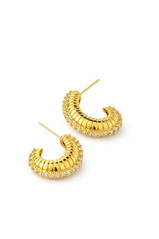 Gold Tırtıklı Taşlı Halka Küpe
