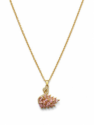 Gold Pembe Taşlı Kuğu Kolye
