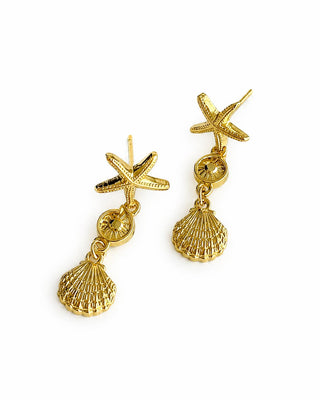 Gold Deniz Yıldızı Midye Küpe