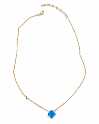 Gold Mavi Opal Taş Yonca Kolye