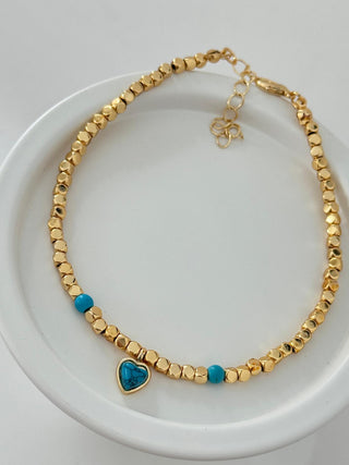 Mavi Kalp Detay Gold Boncuk Halhal