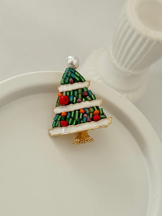 Yeşil Boncuk Yeni Yıl Çam Ağacı Broş