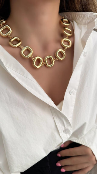 Gold Oval Halka Plaka Kolye