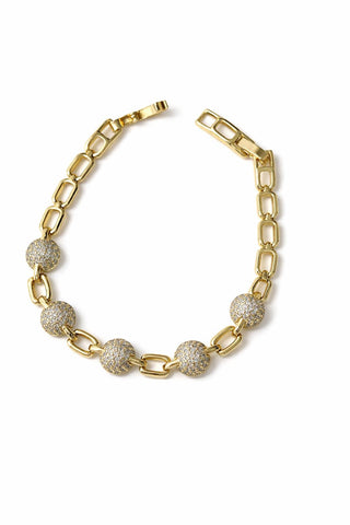 14K Gold Kare Zincir Yuvarlak Taşlı Bileklik
