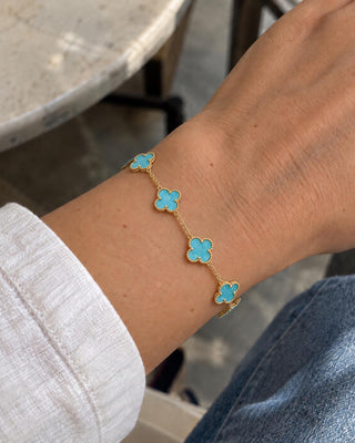 14K Gold Marka Model Turkuaz Yonca Bileklik