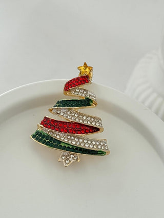 Üç Renk Taşlı Yeni Yıl Ağacı Broş