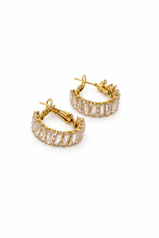 Gold Kare Taşlı Minimal Halka Küpe