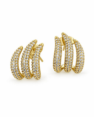 14K Gold Üçlü Görünüm Taş Detay Küpe
