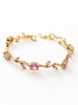 Pembe Kristal Taşlı Yaprak Desen Bileklik
