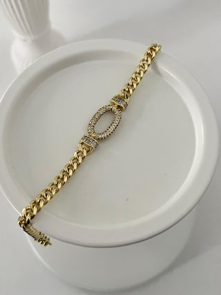 14K Gold Oval Taşlı Zincir Bileklik