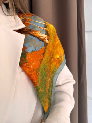 Mix Turuncu Kahve Desenli Fular