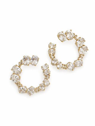 Gold Asimetrik Taşlı Oval Form Küpe