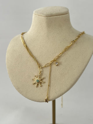 14K Gold Güneş Yıldız Charm Kolye