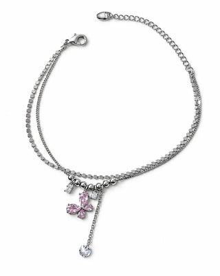 Silver İkili Görünüm Pembe Kelebek Bileklik