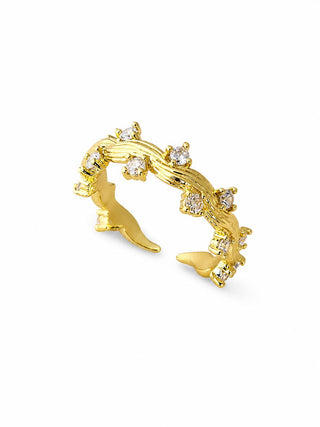 Gold Asimetrik Taşlı Çizgi Desen Yüzük