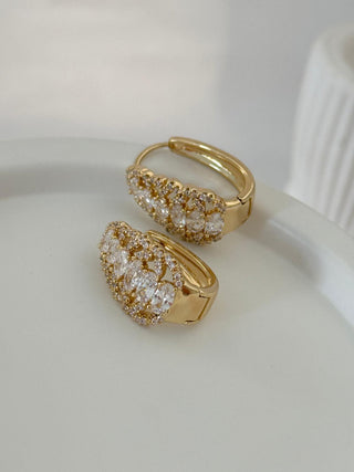 14K Gold Oval Taşlı Halka Küpe