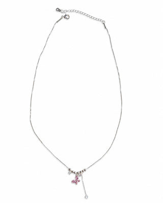 Silver Pembe Kelebek Kolye