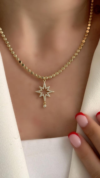 14K Gold Petek Zincir Kutup Yıldızı Kolye