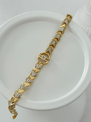 14K Gold Yaprak Desen Taşlı Bileklik