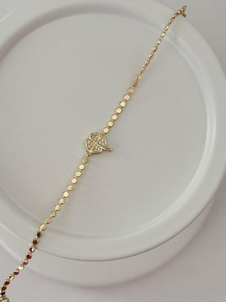 14K Gold Petek Zincir Yonca Bileklik