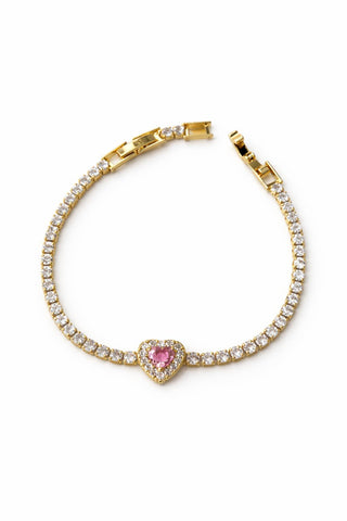 Taşlı Pembe Kalp Pandora Bileklik Gold / Silver