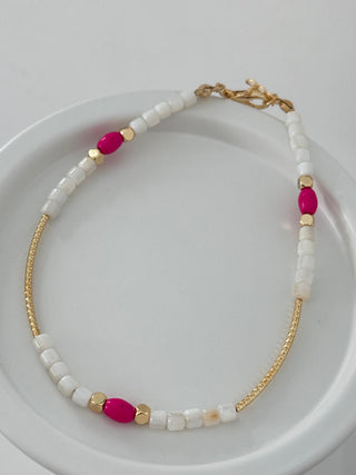 Beyaz Boncuk Pembe Halhal