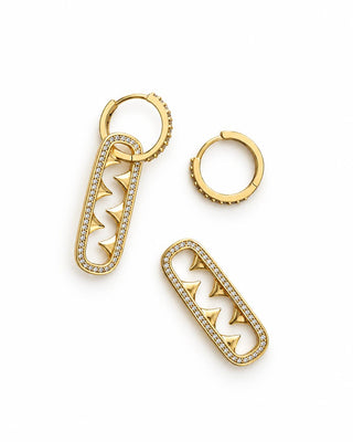 14K Gold Taşlı Tırtık Desen Küpe