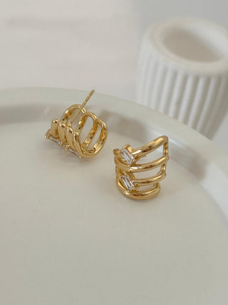 14K Gold Dörtlü Görünüm Taşlı Küpe