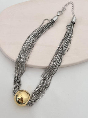 Marka Model Tasarım Çift Renk Topçuk Kolye (Silver Zincir Gold Topçuk)