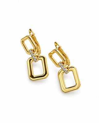 14K Gold İkili Kare Form Küpe
