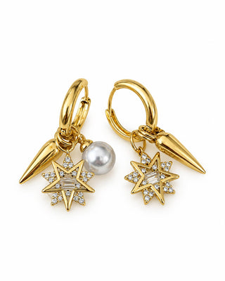 14K Gold İnci Kutup Yıldızı Charm Küpe