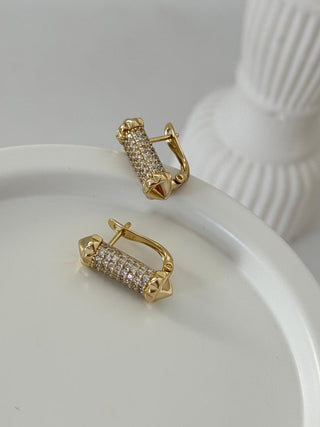 14K Gold Minimal Taşlı Vitalus Halka Küpe